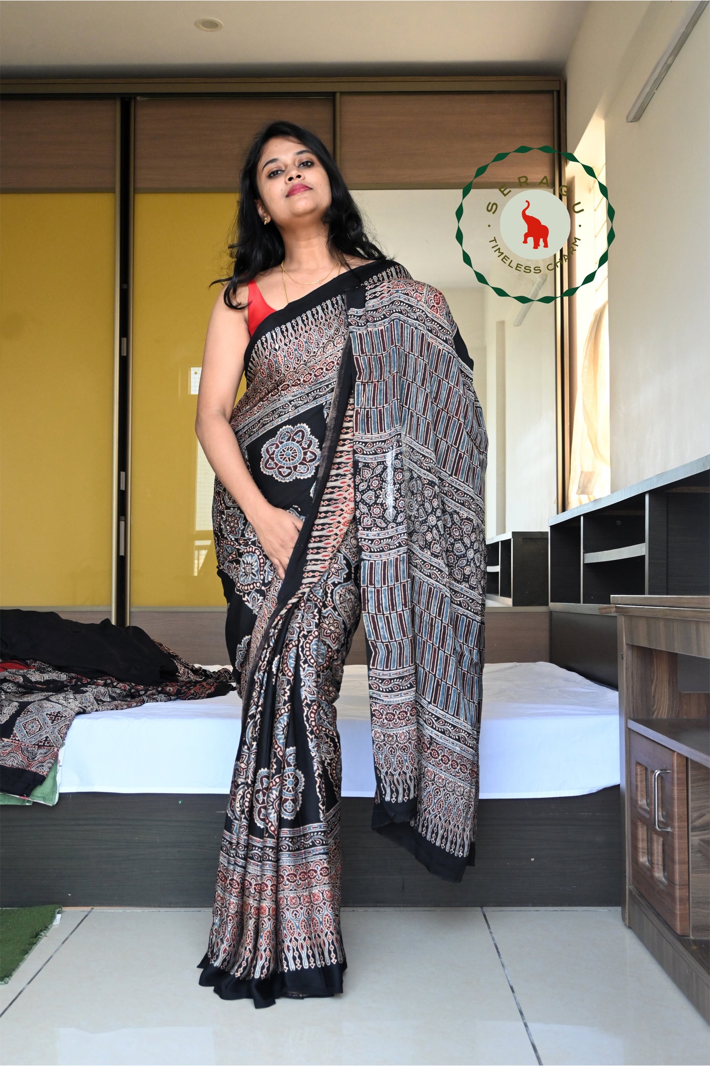Ajrakh Modal Silk Saree