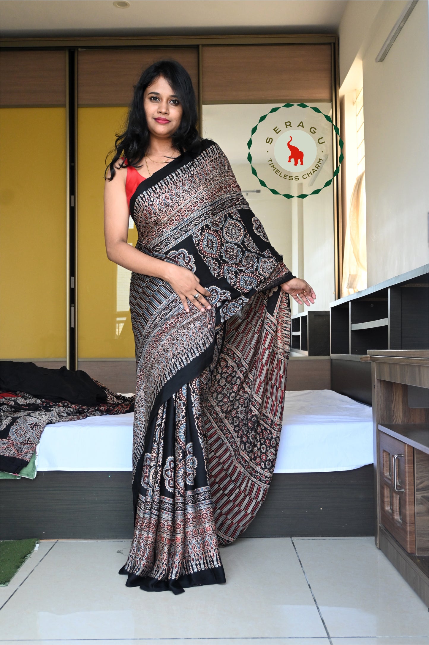 Ajrakh Modal Silk Saree