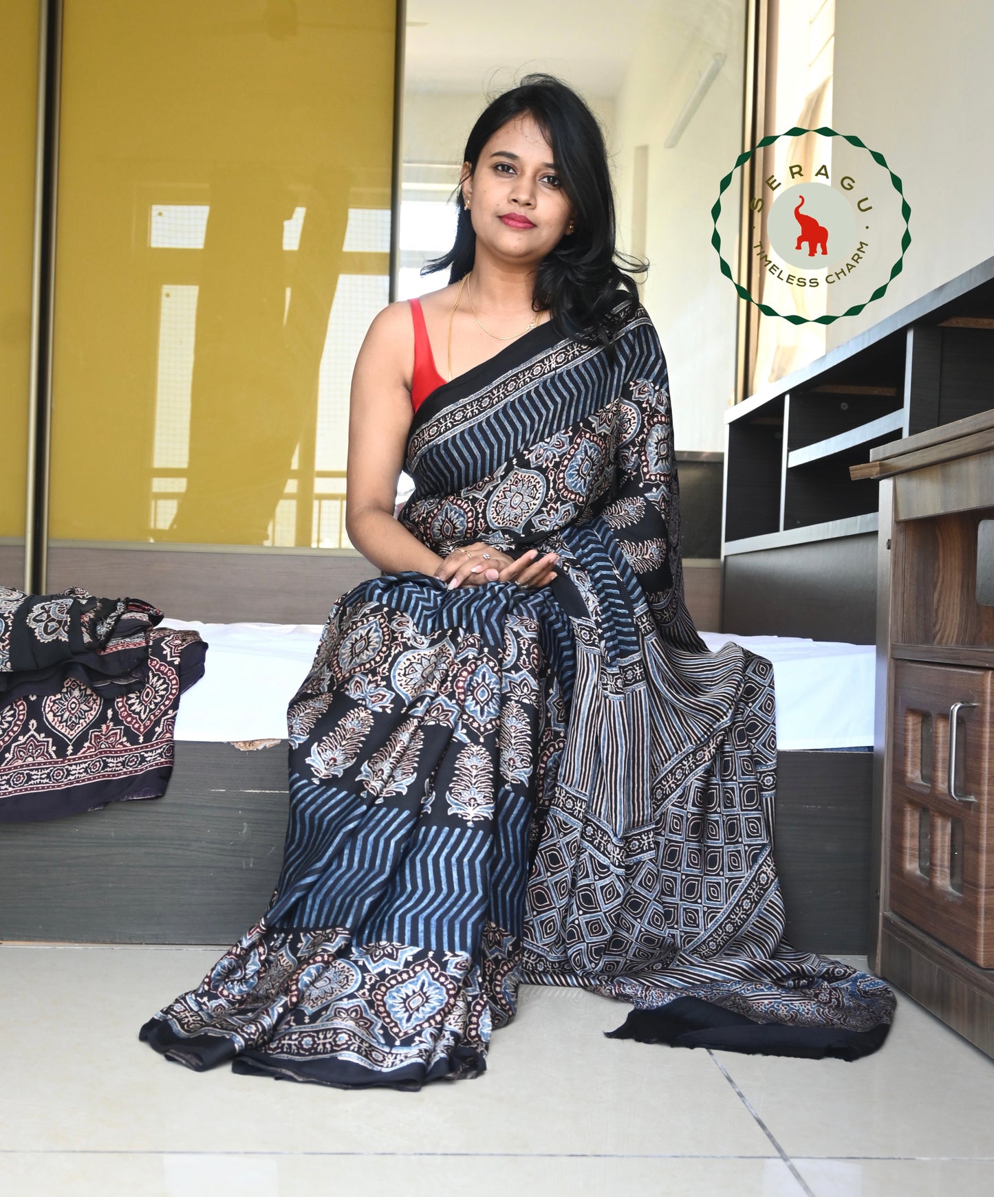 Ajrakh Modal Silk Saree
