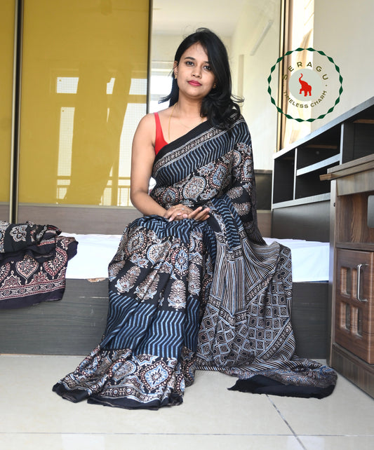 Ajrakh Modal Silk Saree