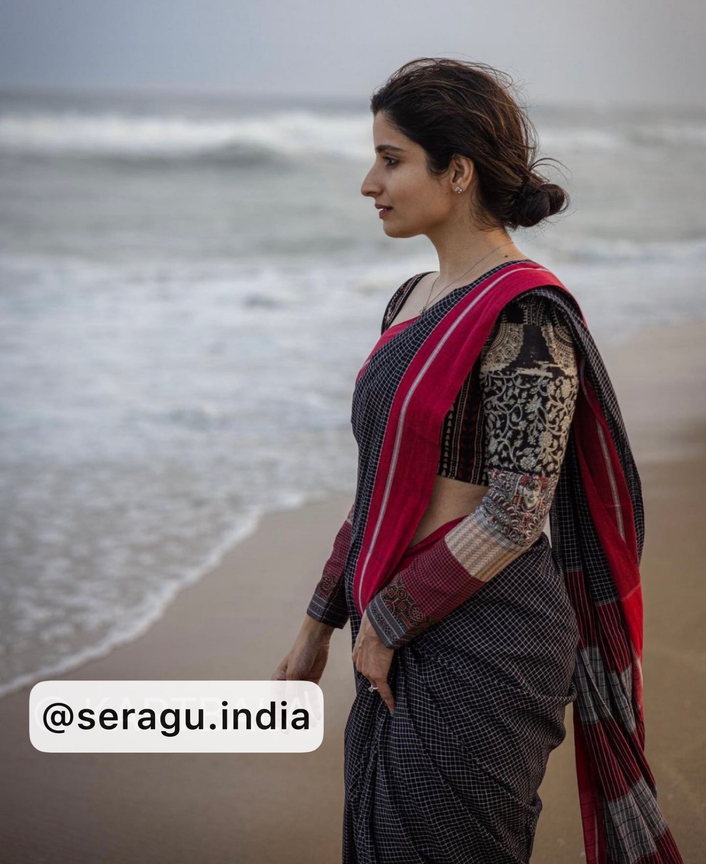 Red and Black Patteda Anchu Saree