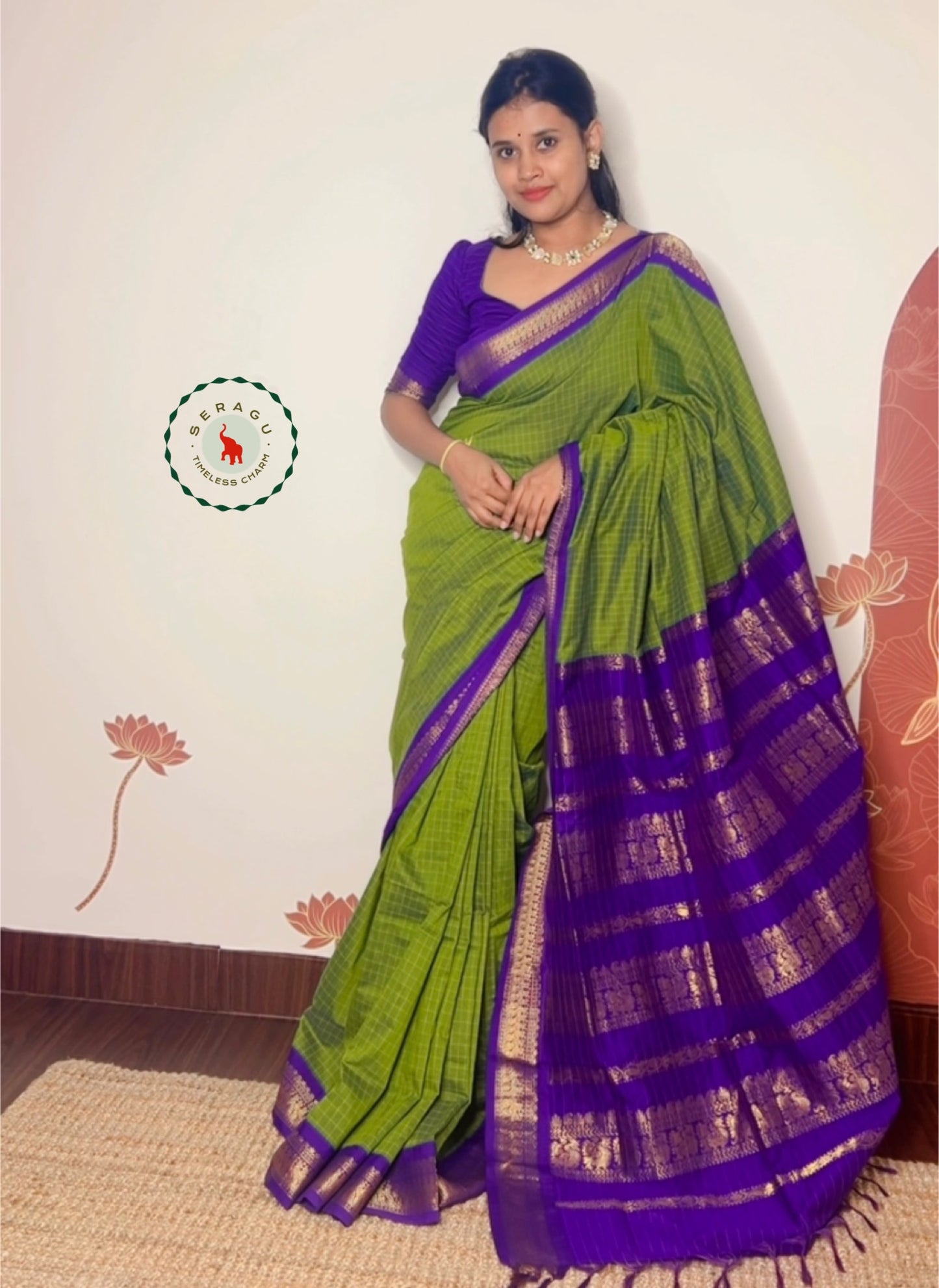 Parrot Green Silk Cotton Saree