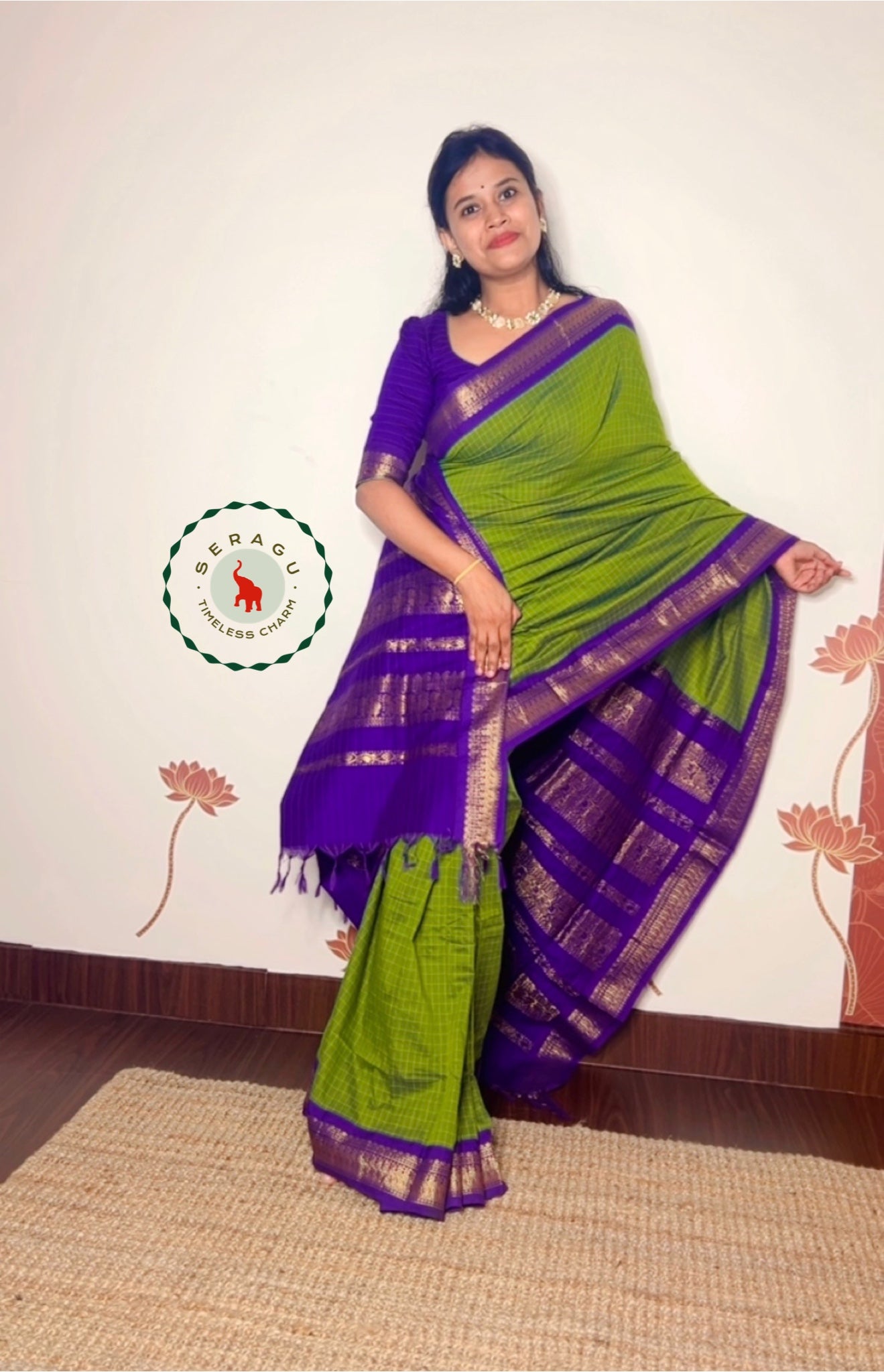 Parrot Green Silk Cotton Saree