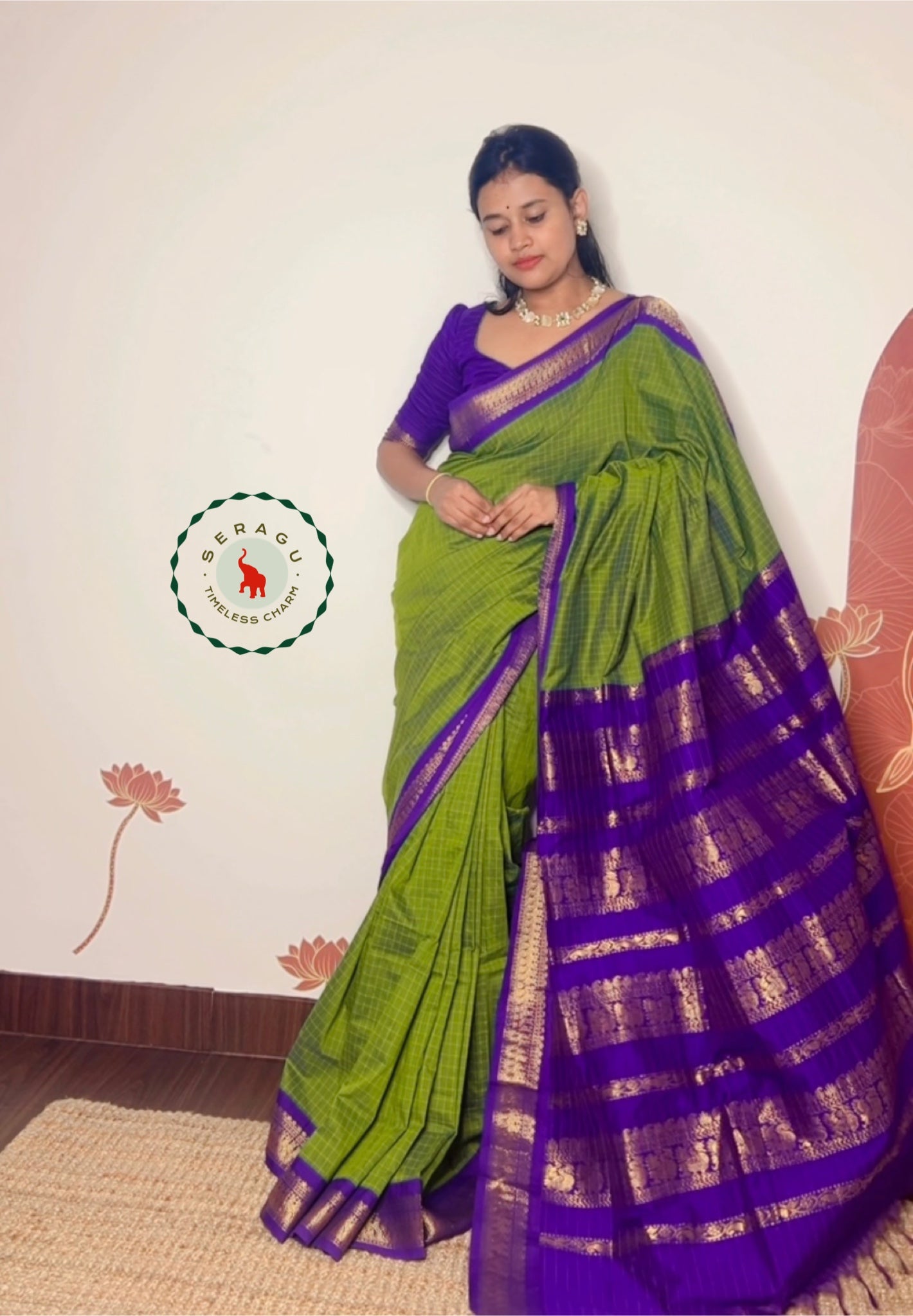 Parrot Green Silk Cotton Saree