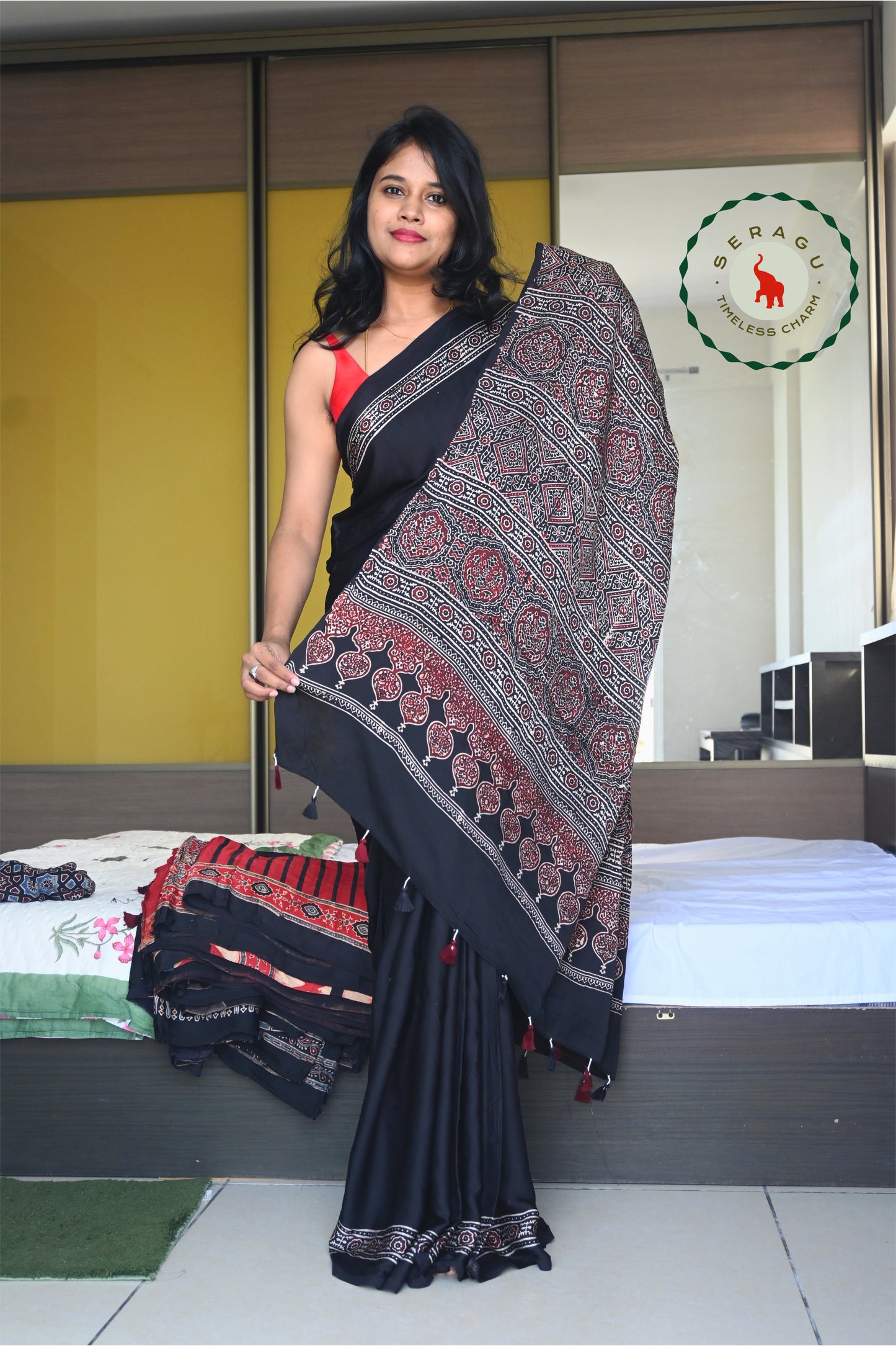 Ajrakh Modal Silk Saree