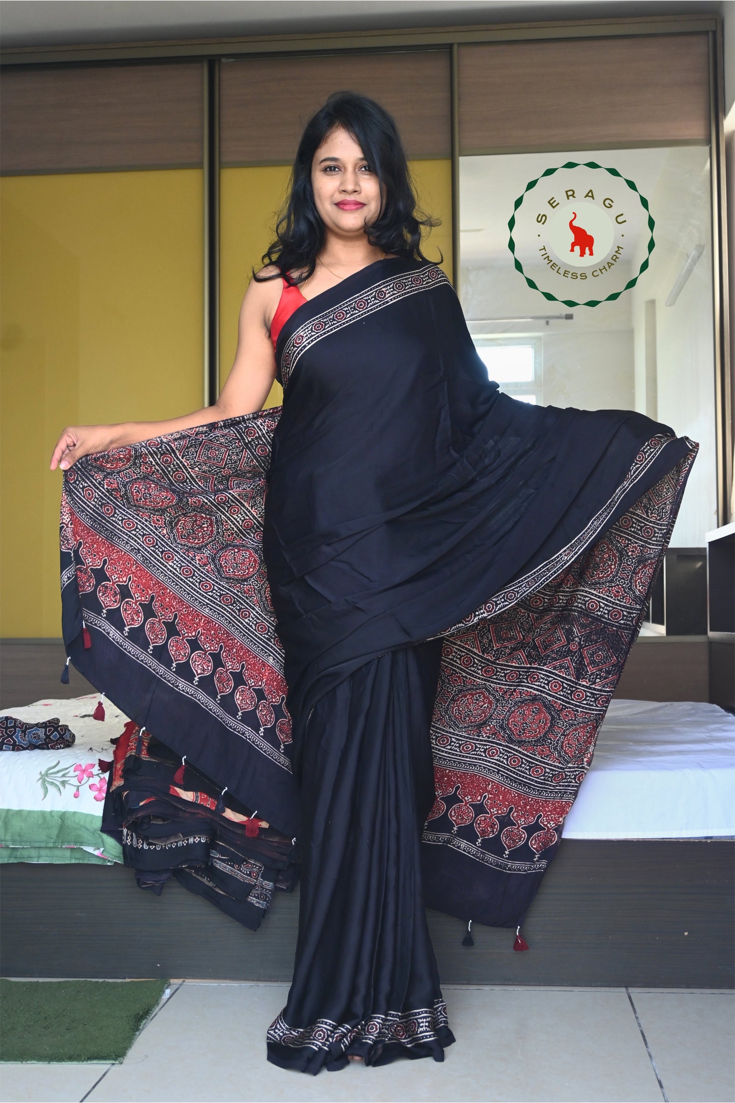 Ajrakh Modal Silk Saree