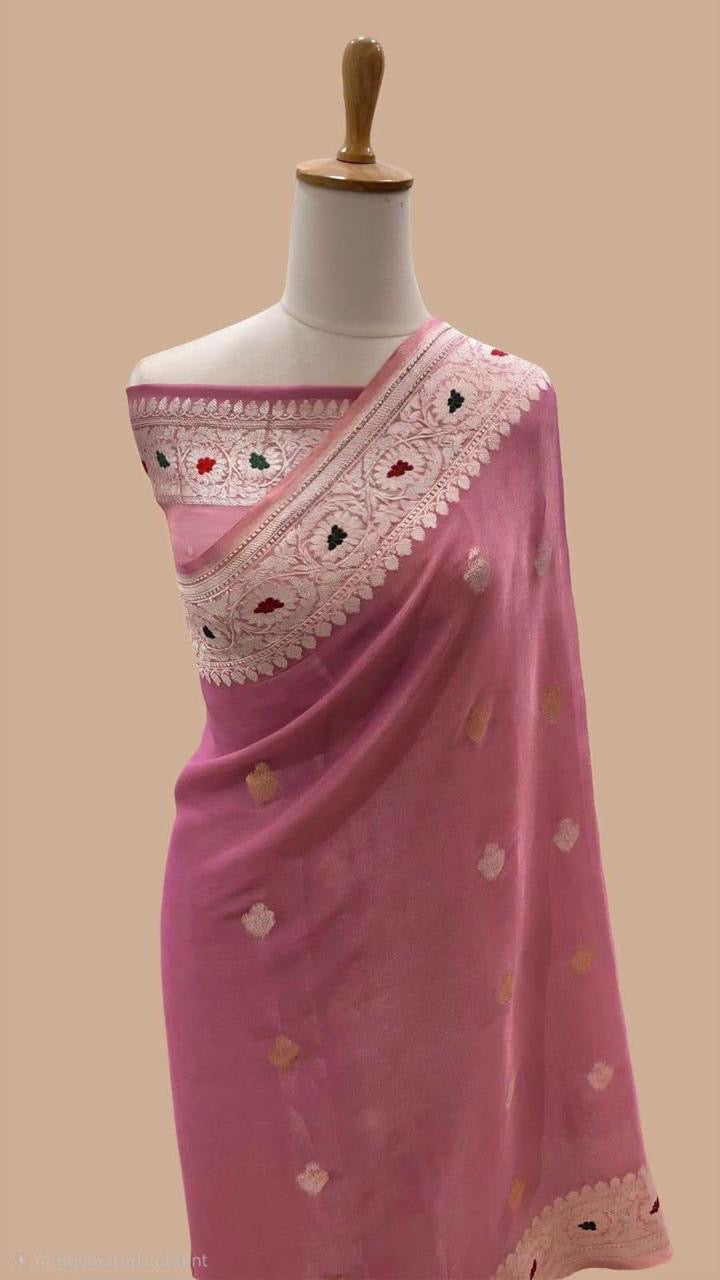 Banarasi pure tissue chiffon saree sliver zari saree