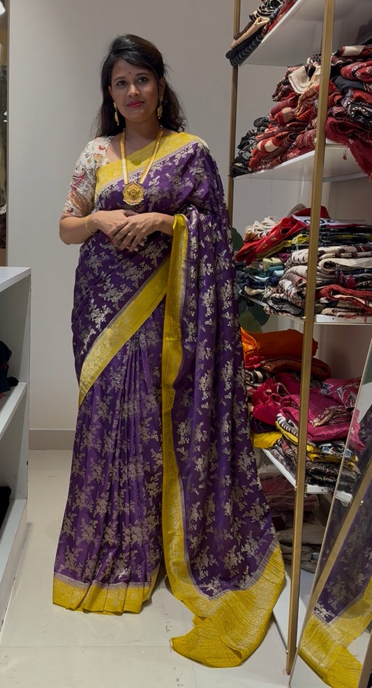 Purple with yellow Premium Georgette Saree