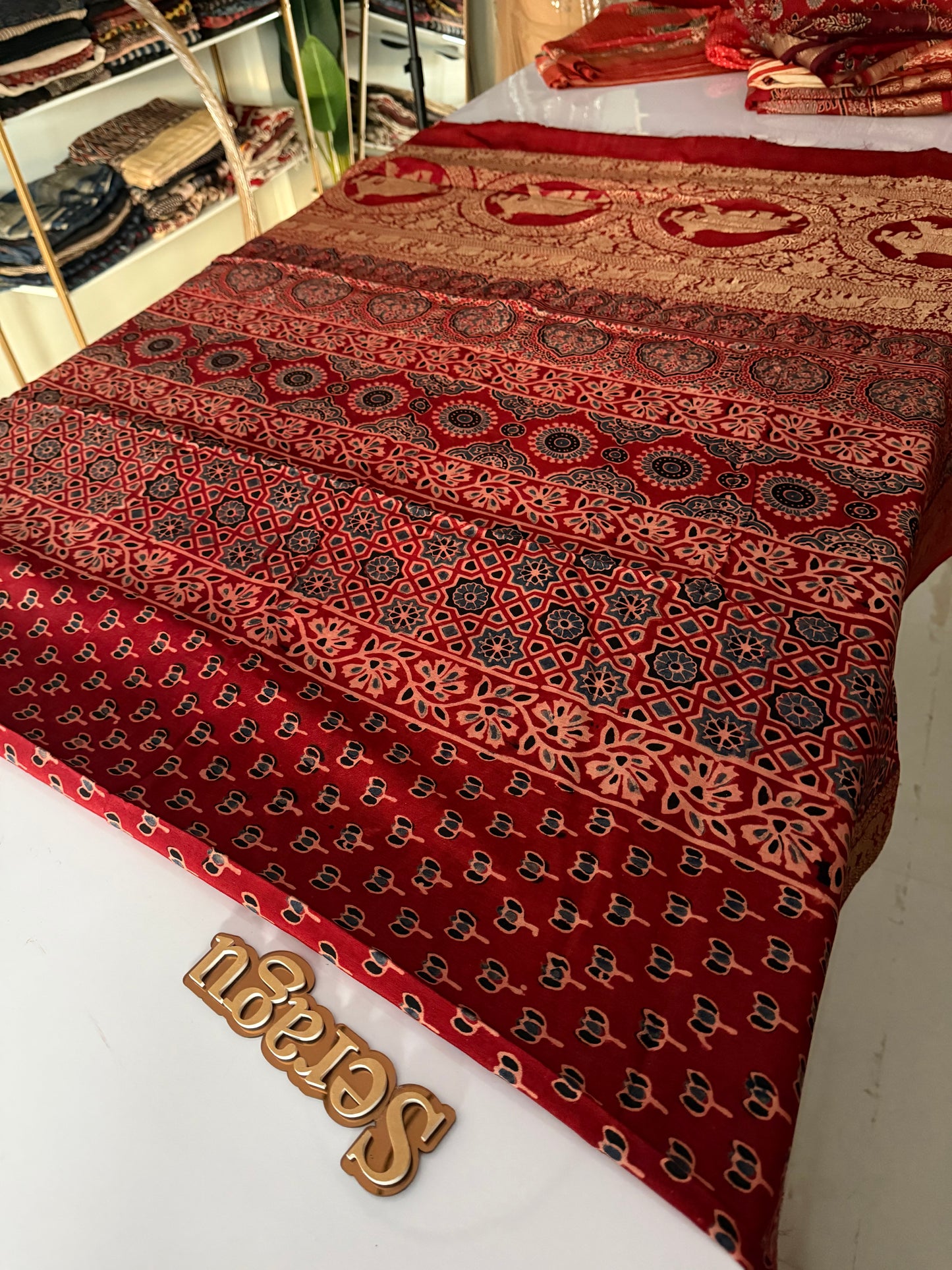 Ajrakh Dola Silk Saree