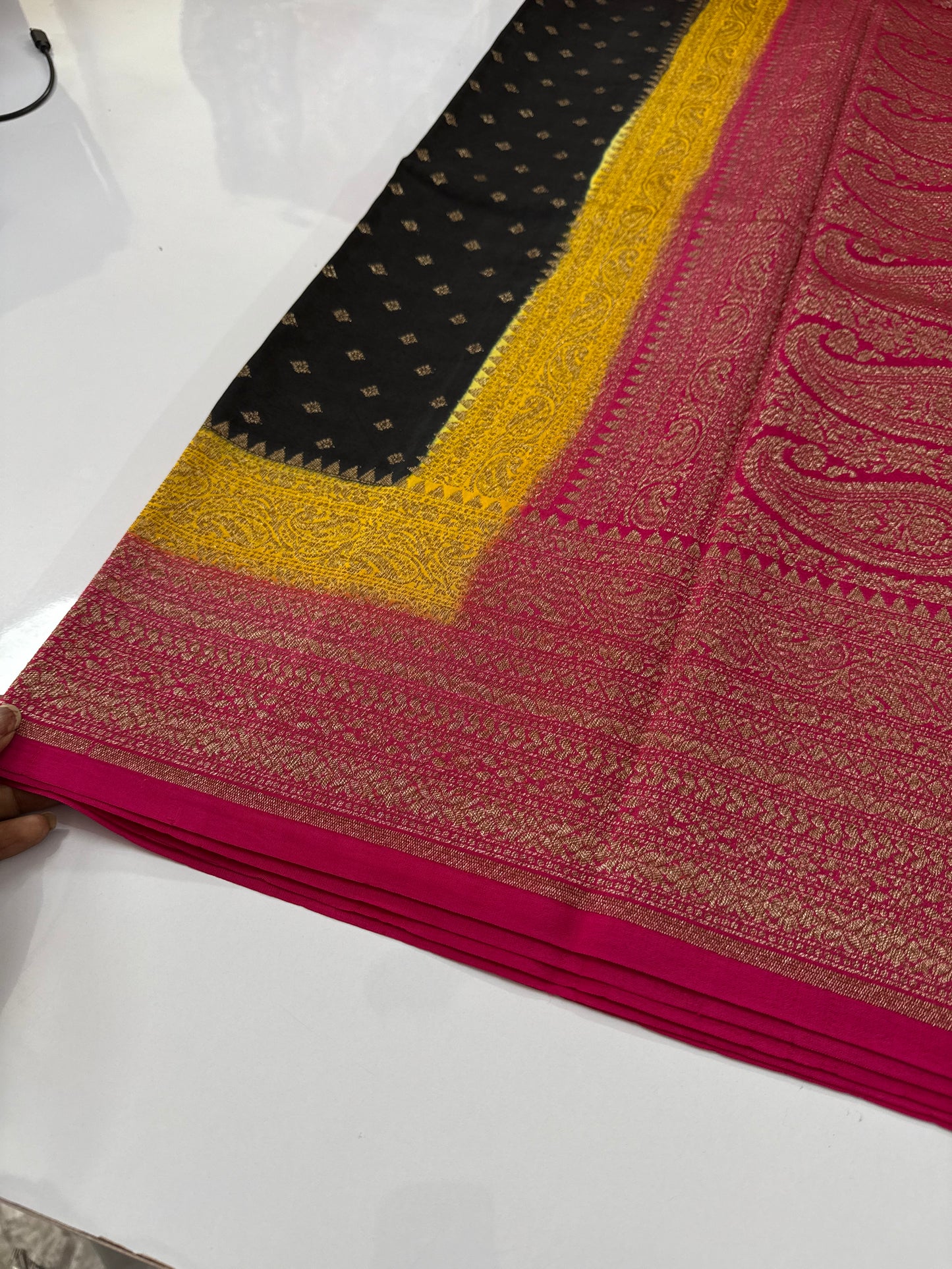Black Pure Crepe chiffon banarasi saree(Black3DCrepe)