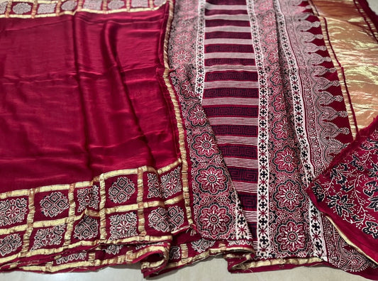 Bandhej ajrakh modal silk saree with lagadi pallu