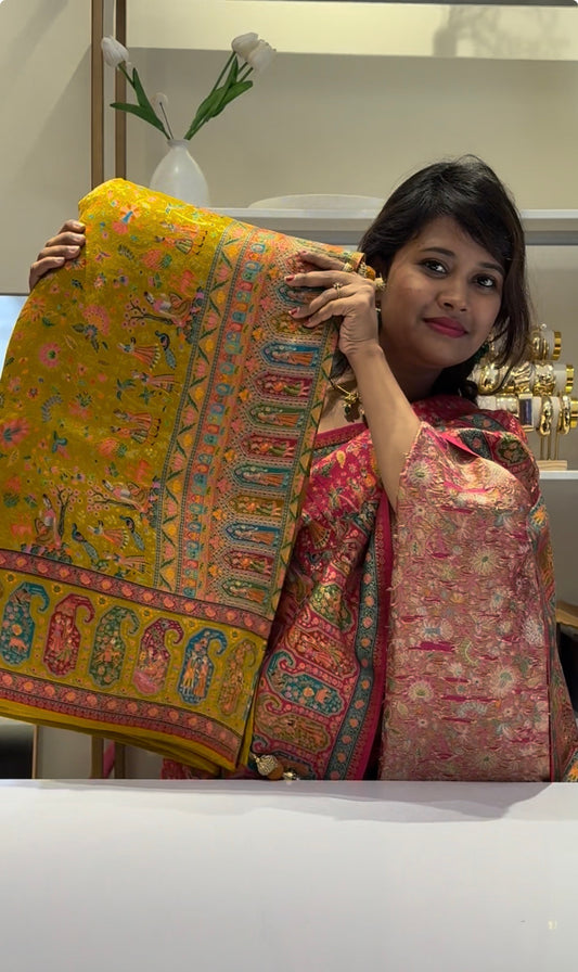 Yellow Pure Pashmina Banarasi Saree