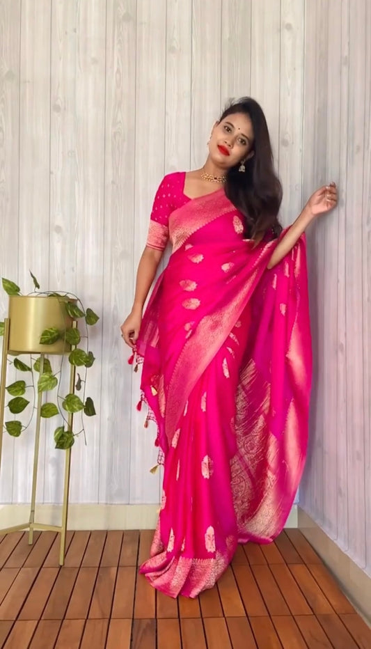 PINK BIG BUTTA DESIGNER SOFT GEORGETTE CREPE SILK SAREE