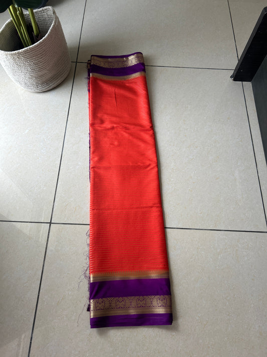 Orange with purple Mysore crepe silk sarees