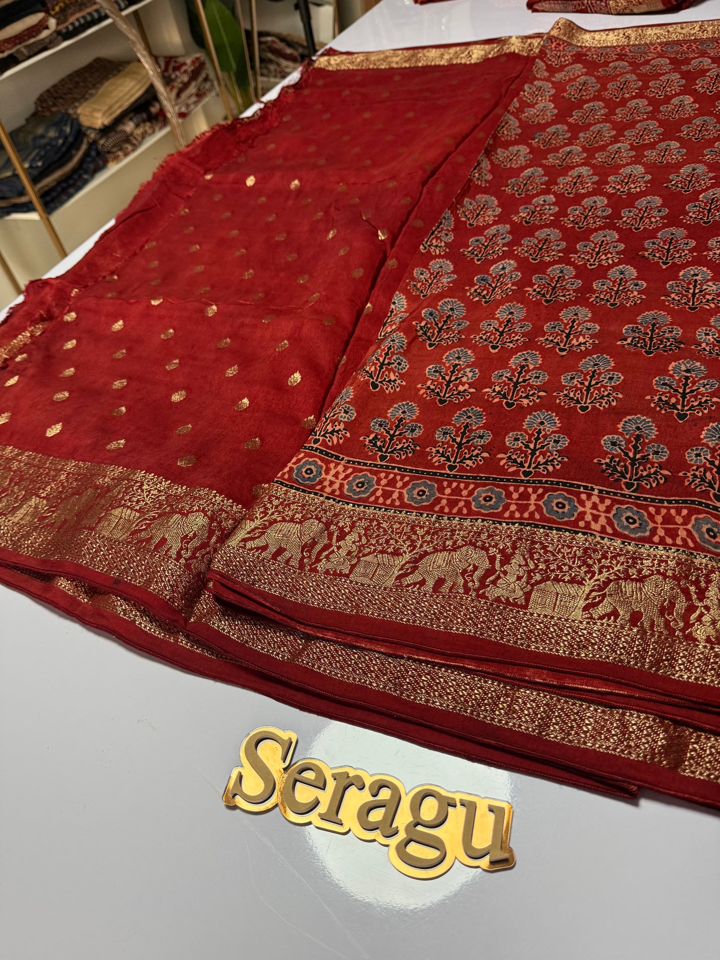 Ajrakh Dola Silk Saree