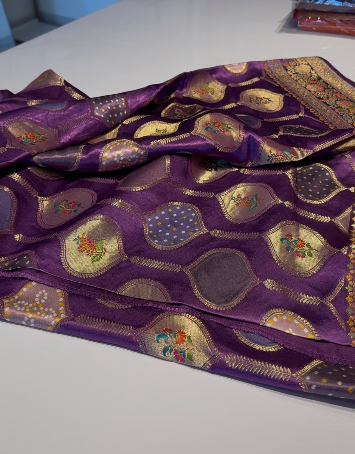 Pure satin Banarasi saree with meenakari work