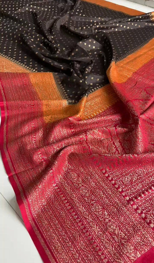 Black 3D Pure Crepe chiffon banarasi saree