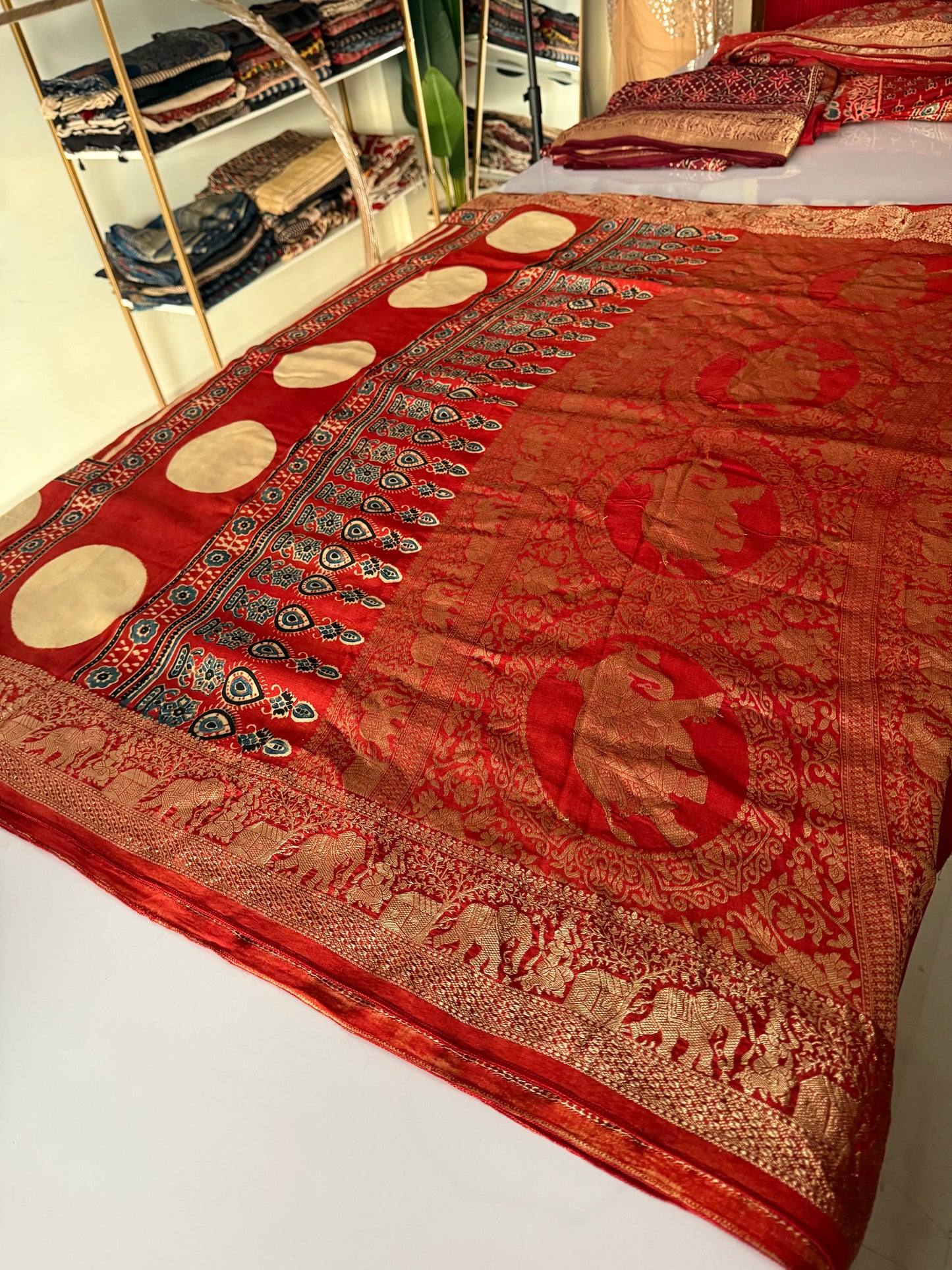 Ajrakh Dola Silk Saree