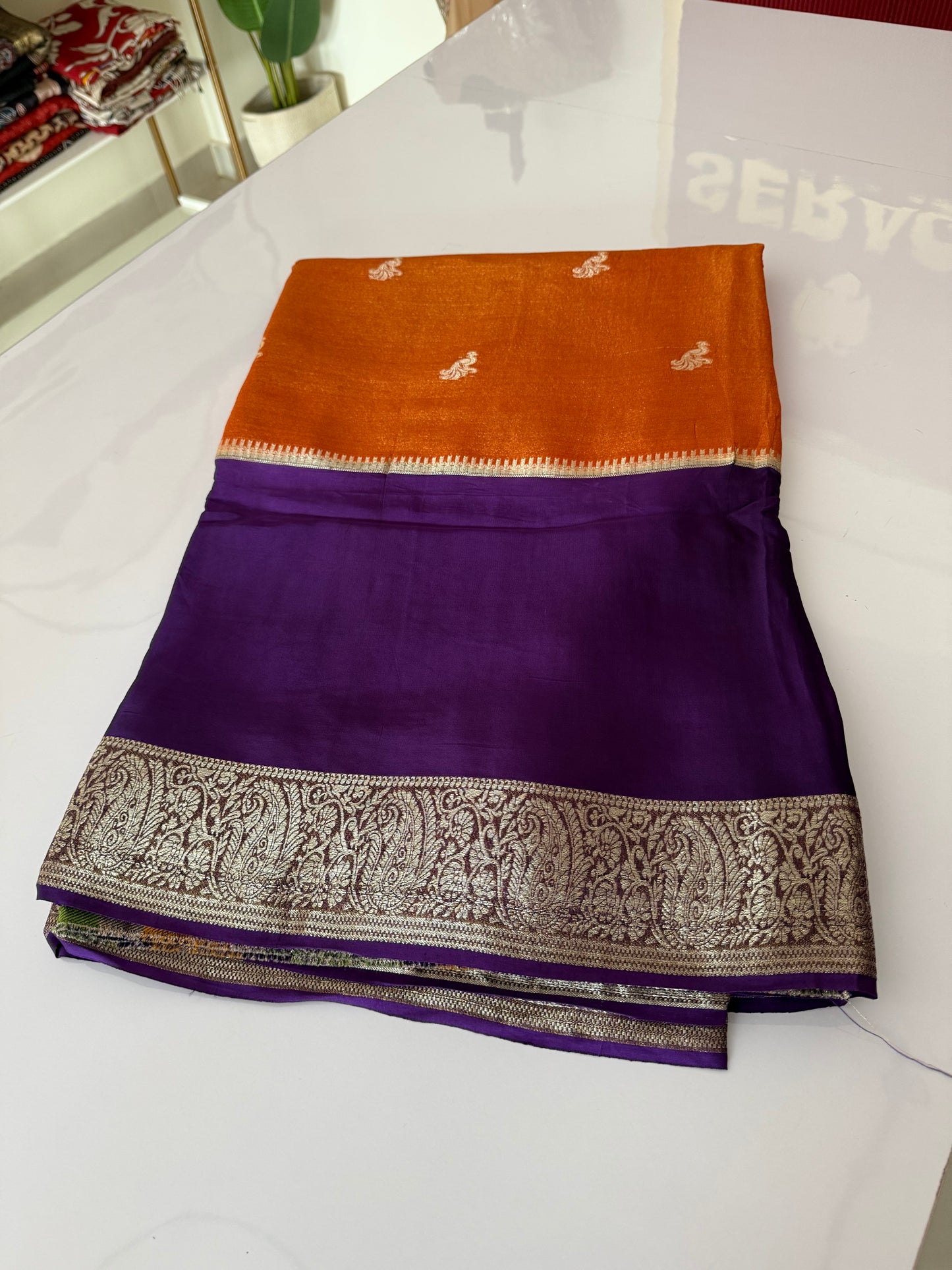 Purple with orange Premium viscose Saree