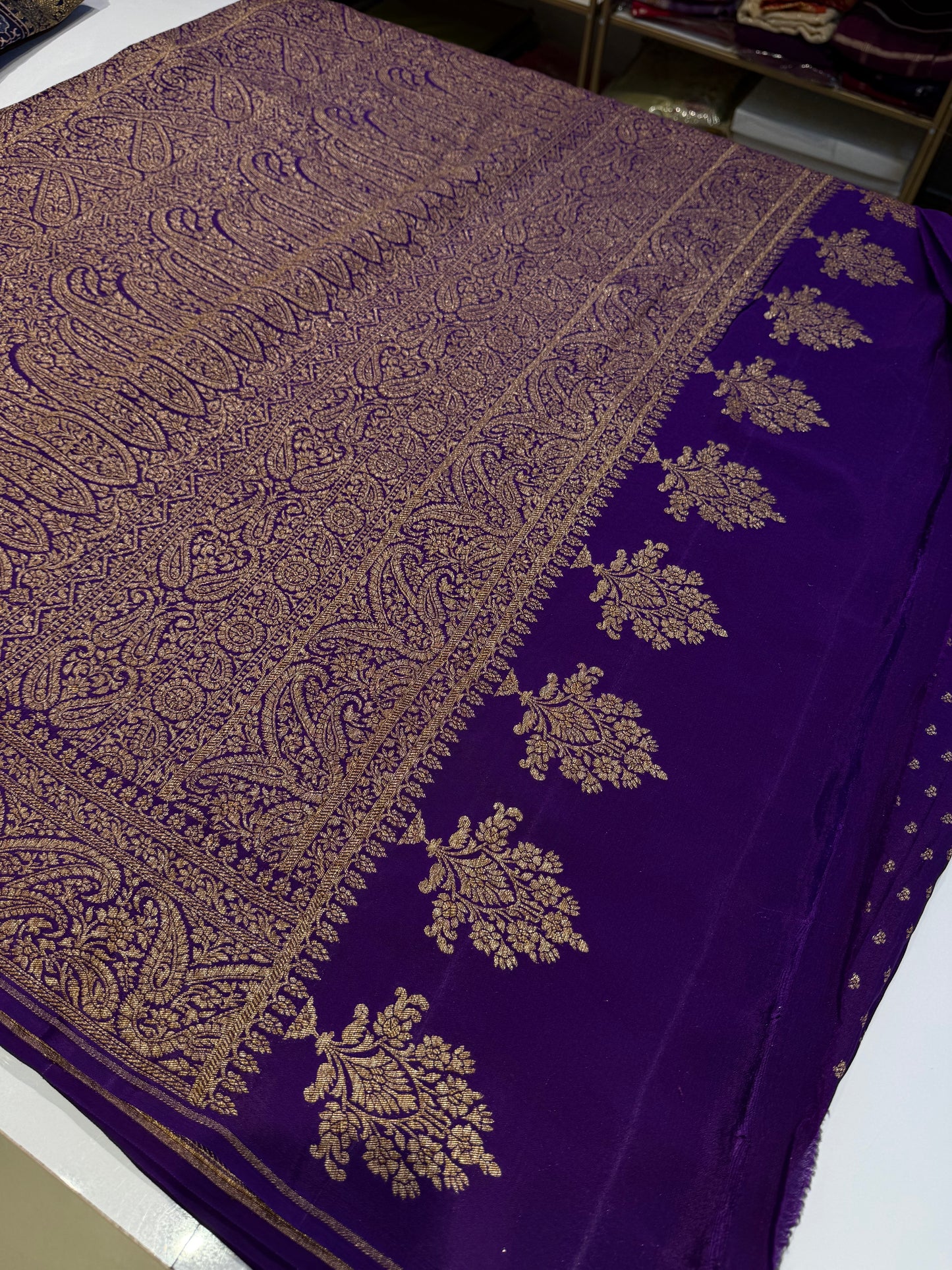 Purple pure crepe Banarasi saree(pure111)