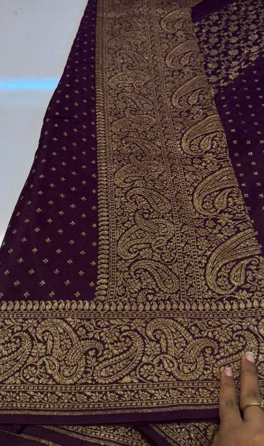 Brown pure crepe Banarasi saree(pure113)