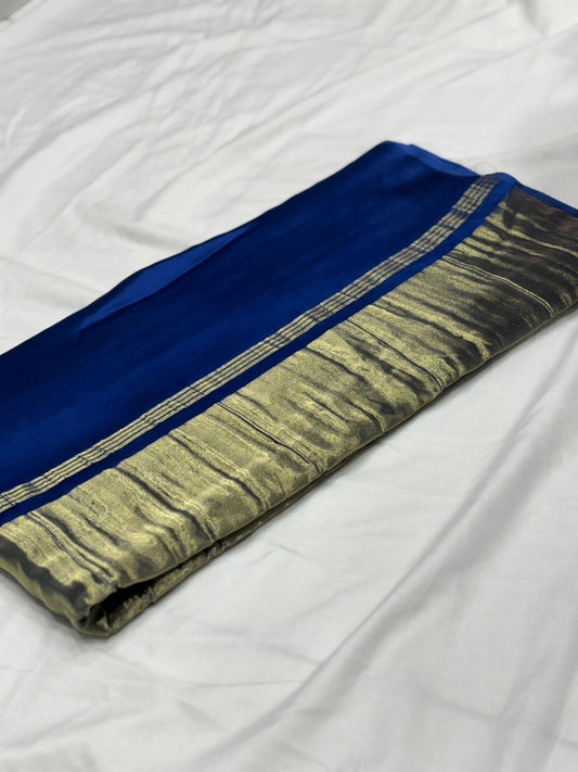 Blue Pure plain modal silk saree with lagadi pallu