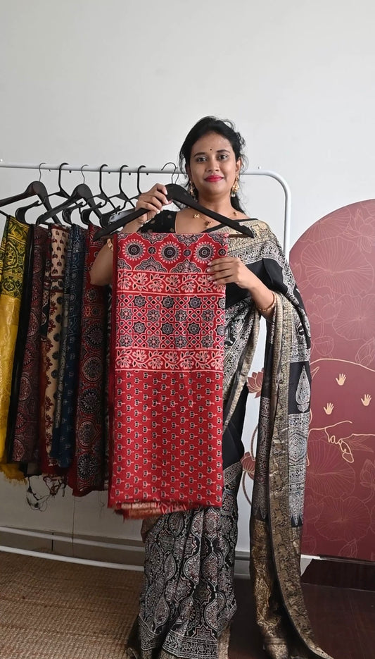 Ajrakh Dola Silk Saree