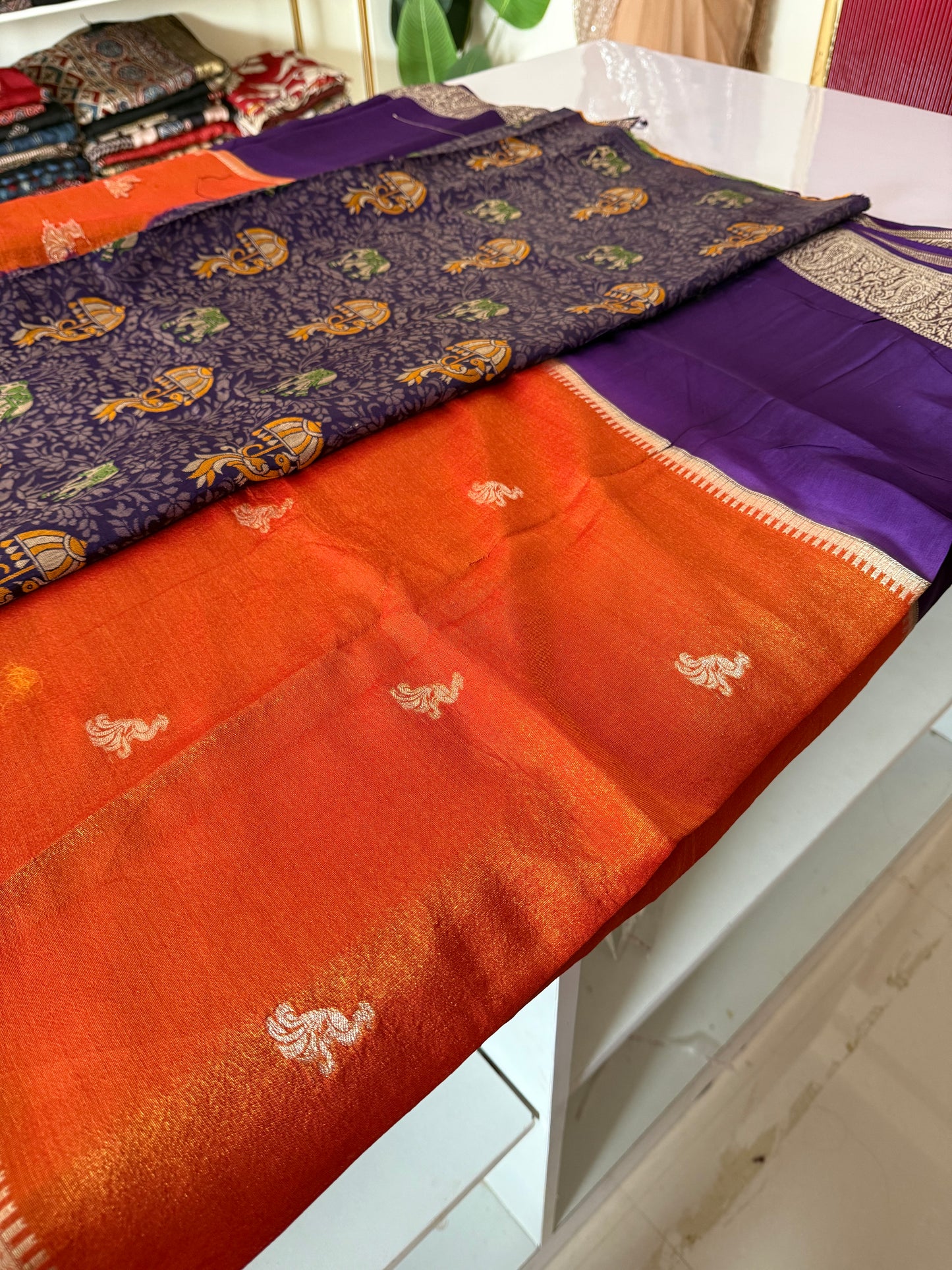 Purple with orange Premium viscose Saree