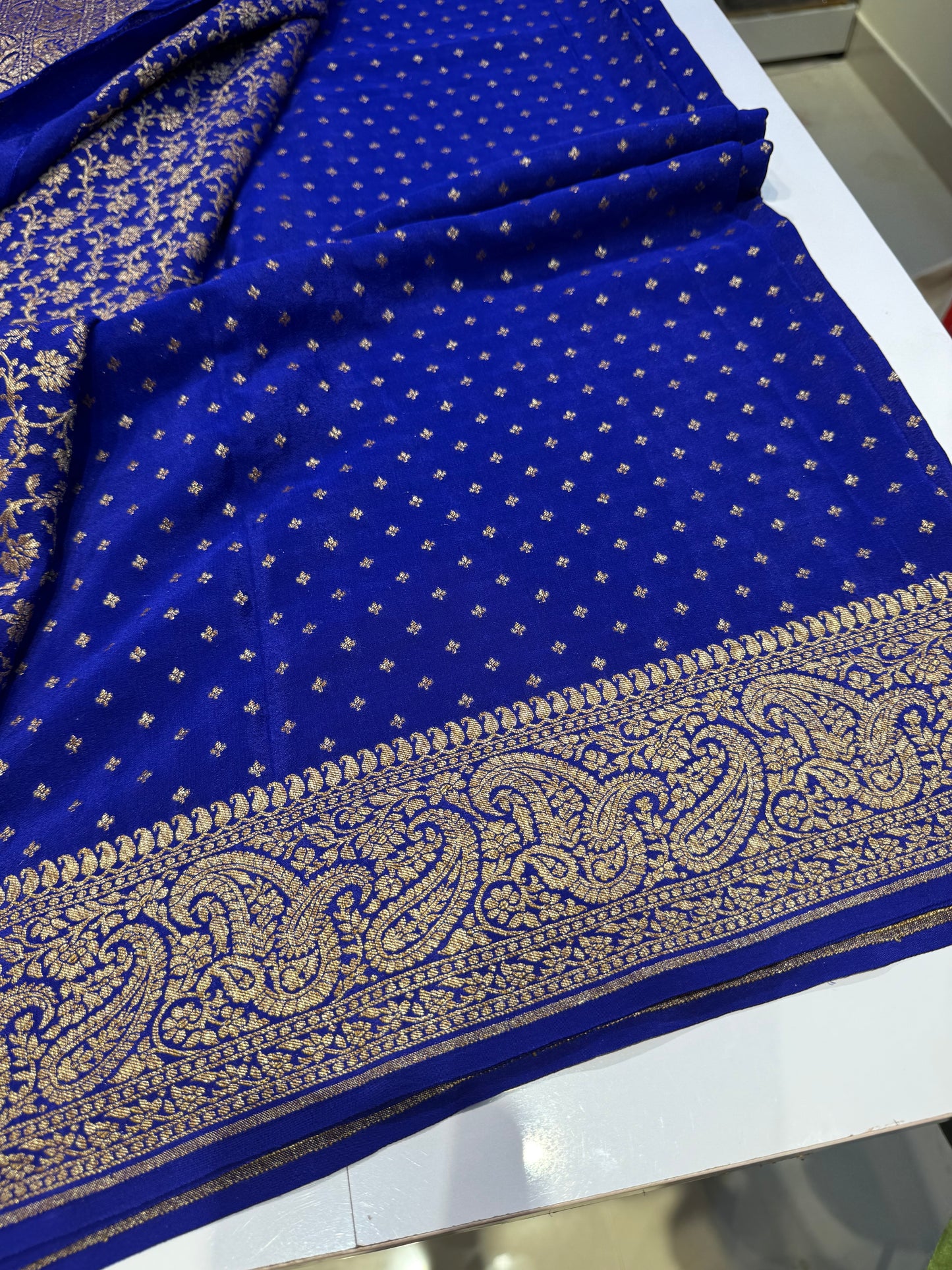 Blue pure crepe Banarasi saree(SBSG900)
