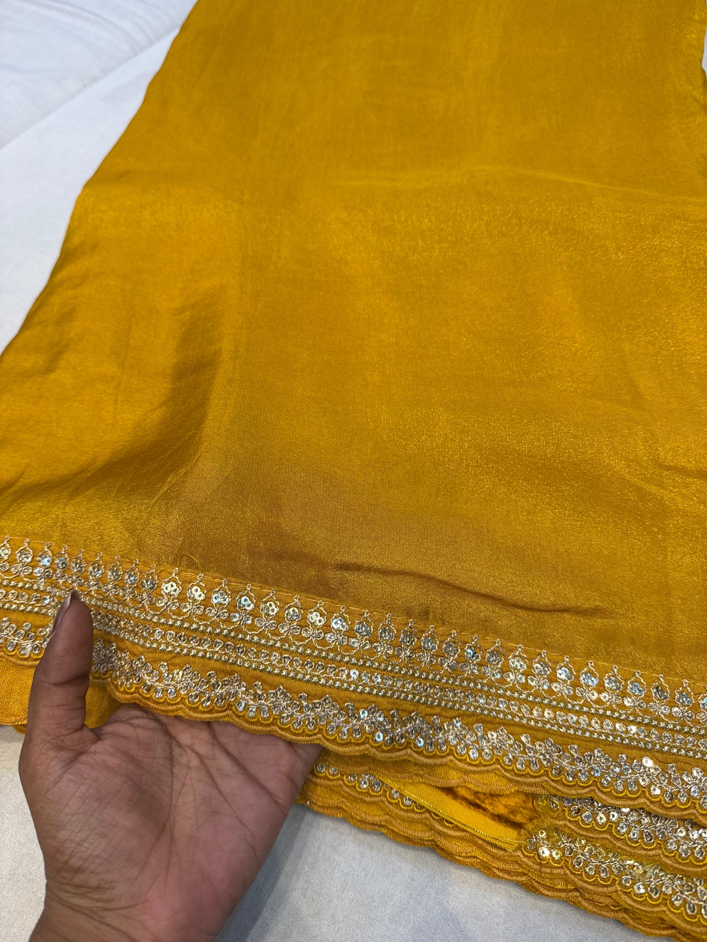 Yellow Sabyasachi inspired premium crepe silk saree