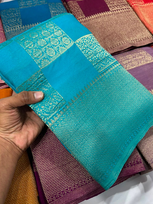 Blue Georgette crushed zari saree
