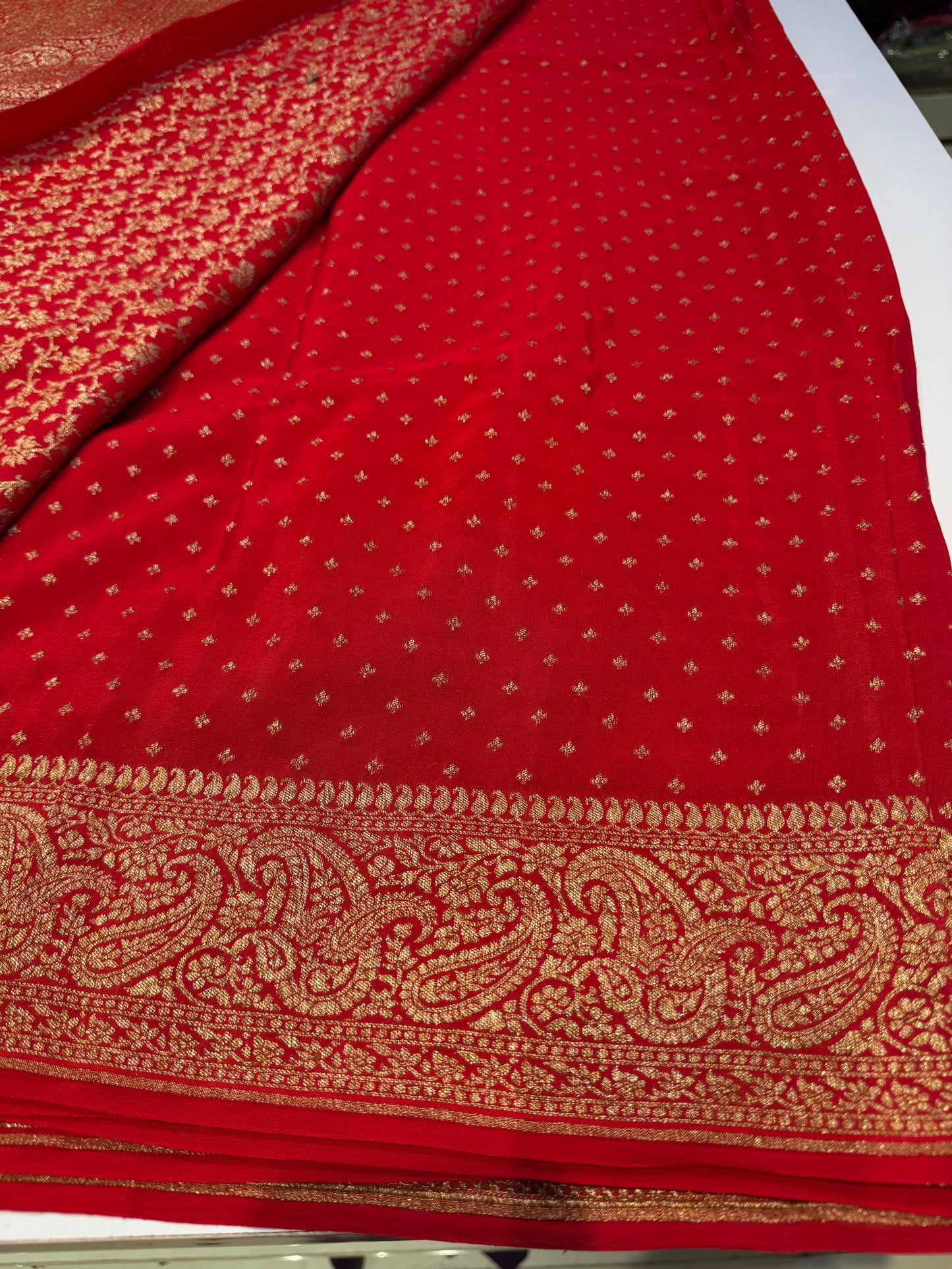 Red pure crepe Banarasi saree(pure110)