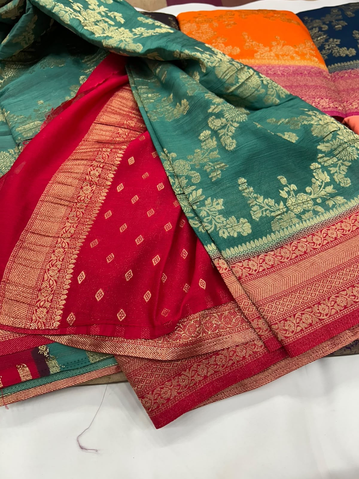 Blue with red crushed Georgette saree
