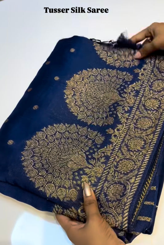 Blue Tusser Silk Saree