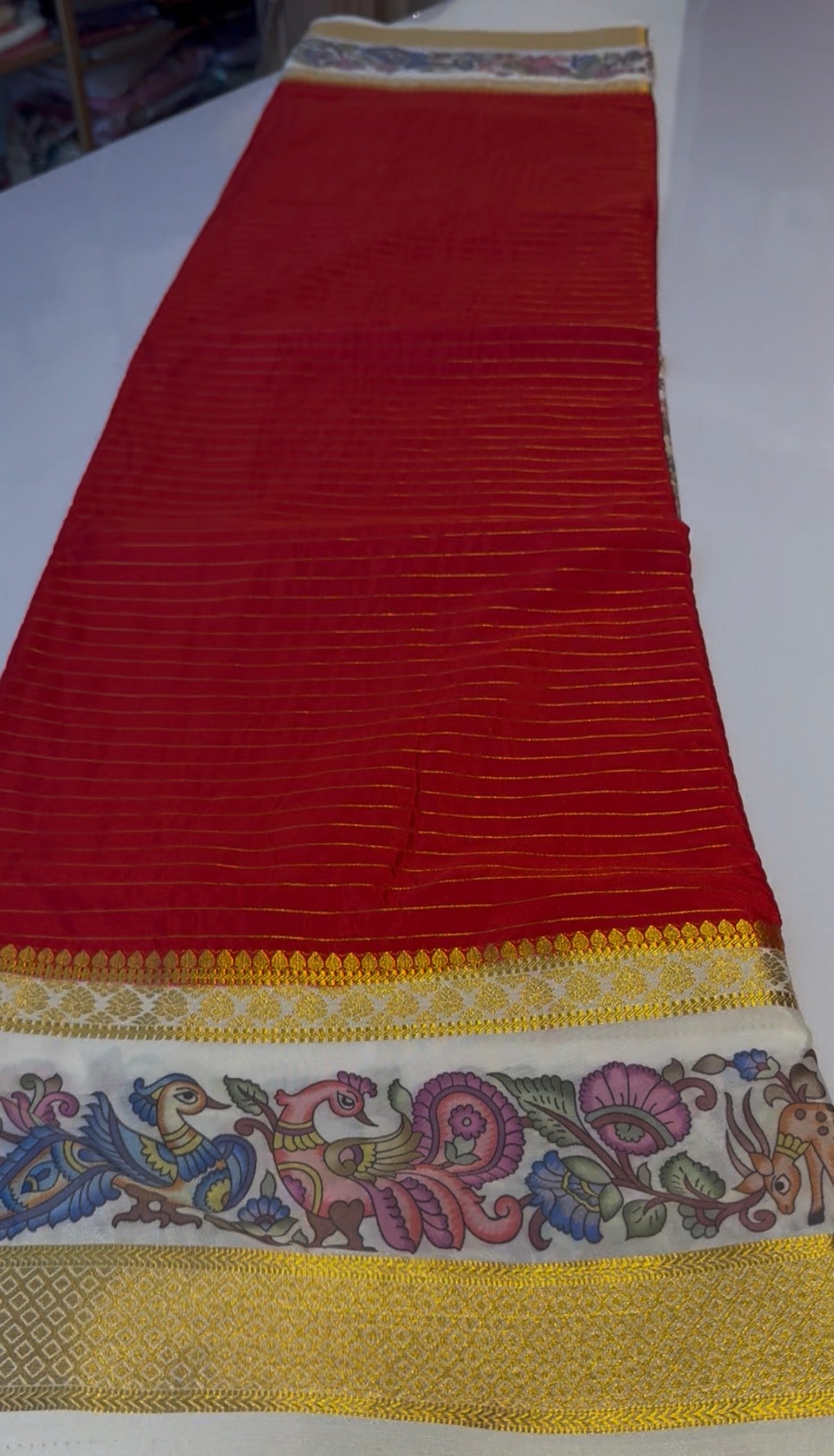 Red semi crepe kalamkari digital print sarees