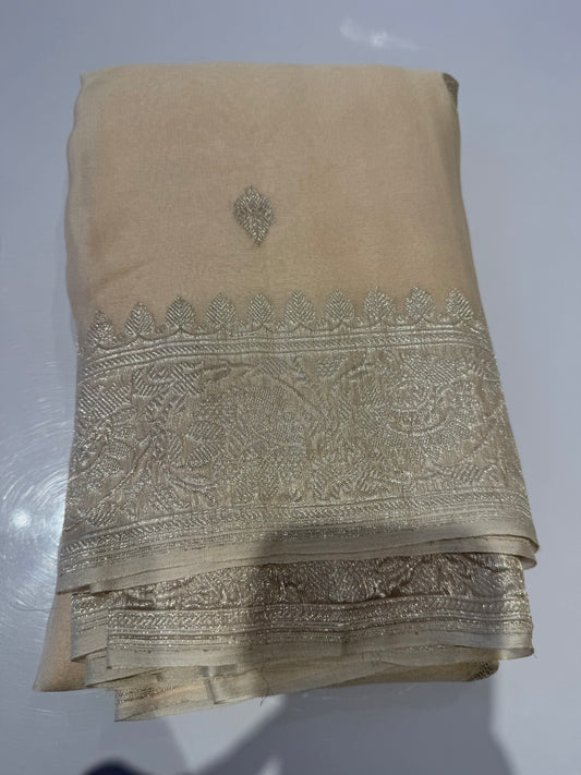Ivory Pure chiffon Banarasi sarees