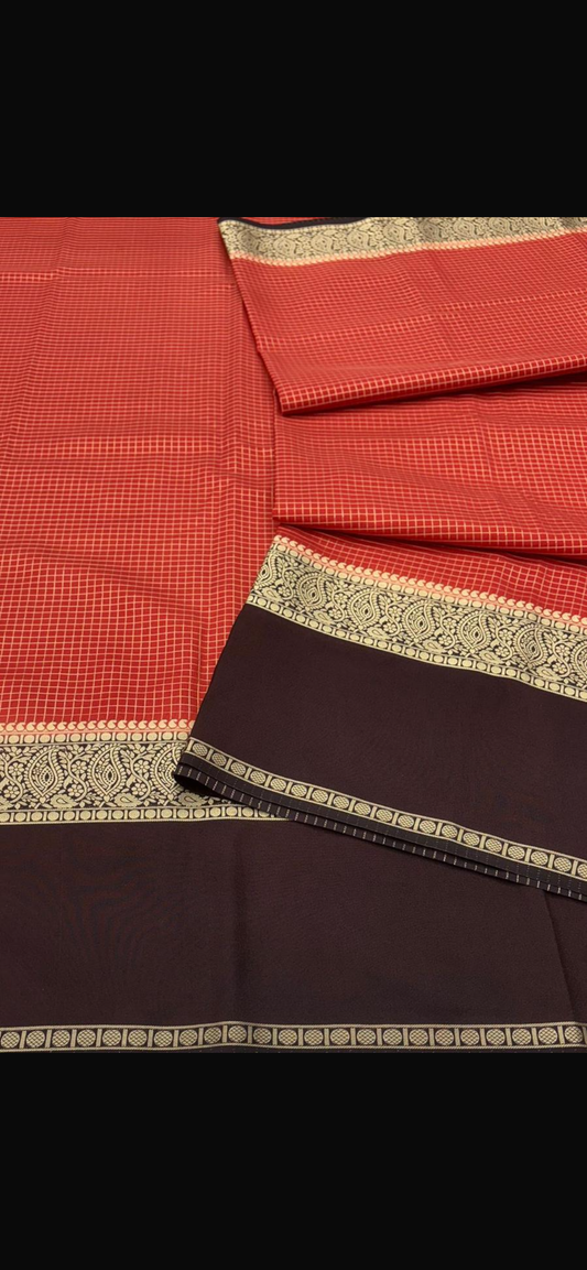 Rust orange with brown crepe silk saree(rust001)
