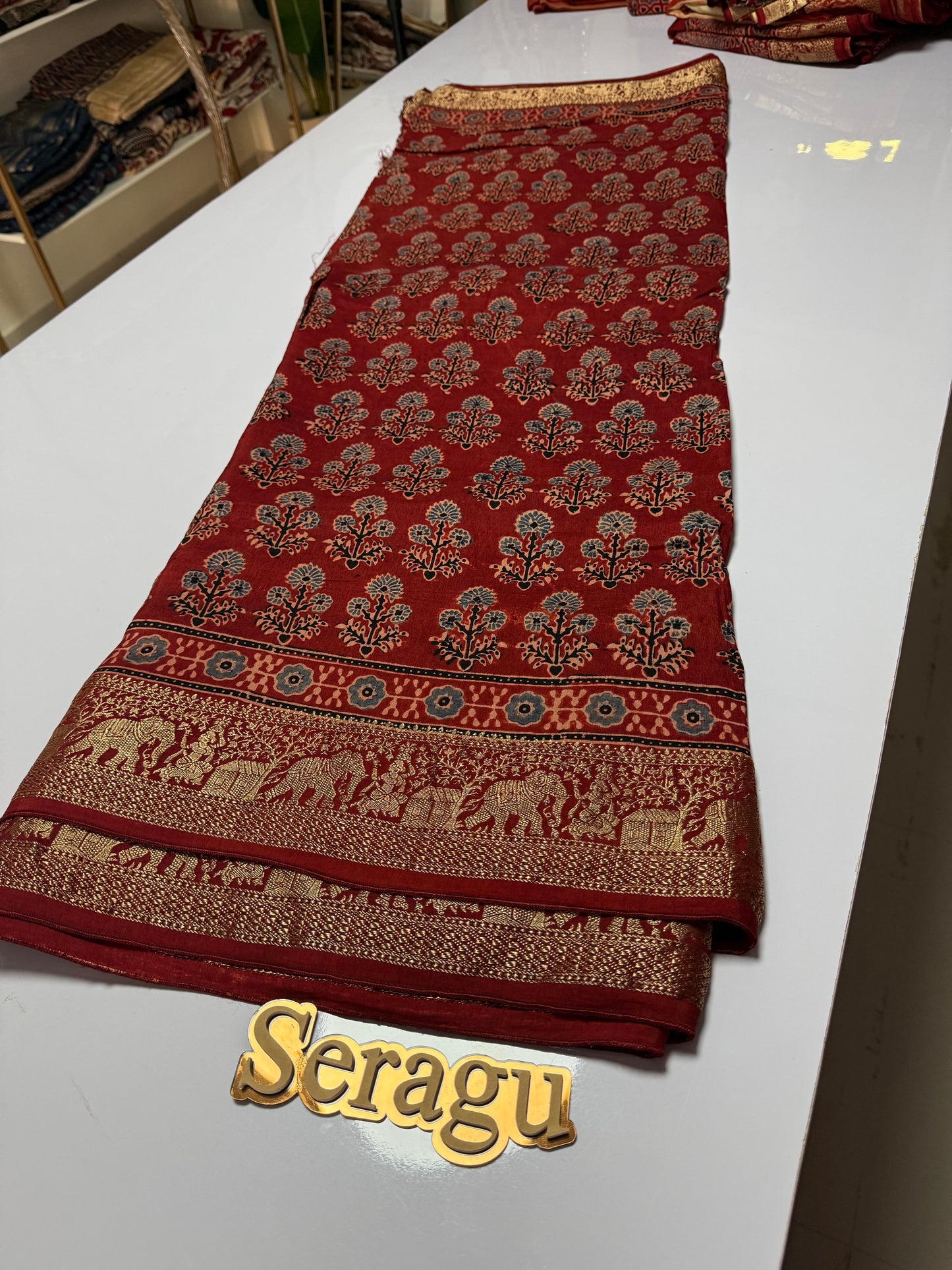 Ajrakh Dola Silk Saree
