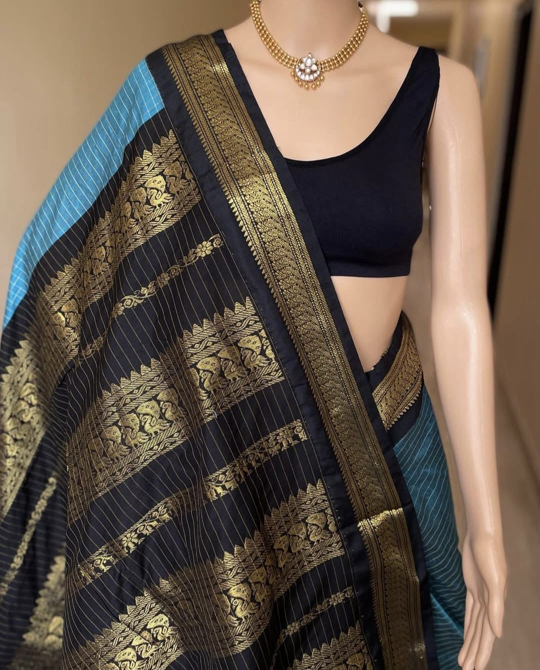 Sky blue cotton silk saree