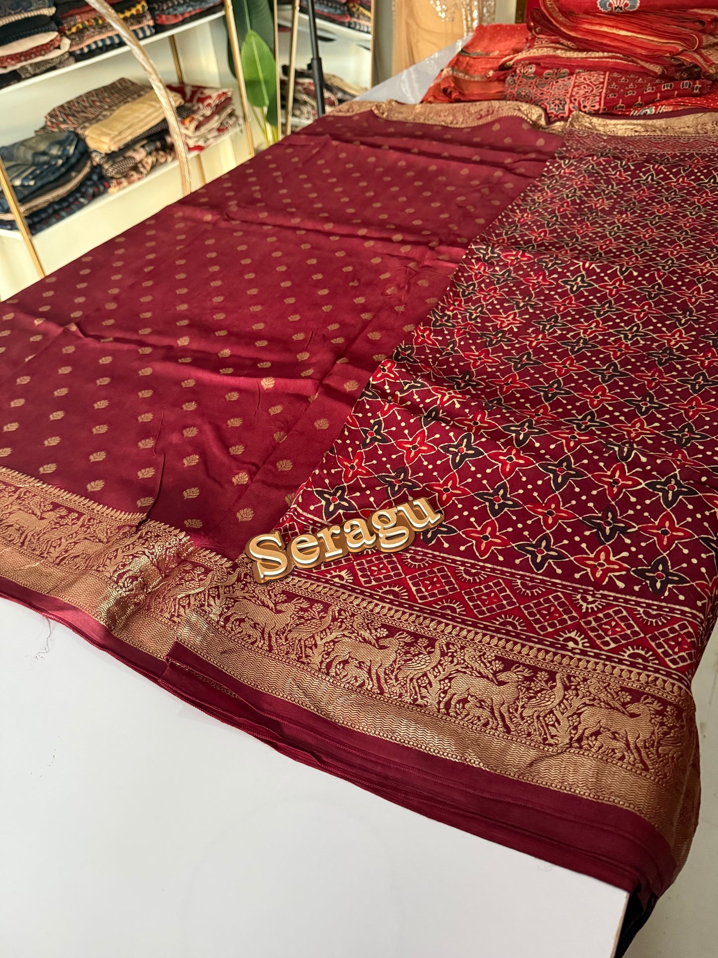 Ajrakh Dola Silk Saree