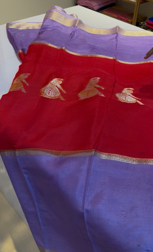 Red with lilac Premium viscose Saree