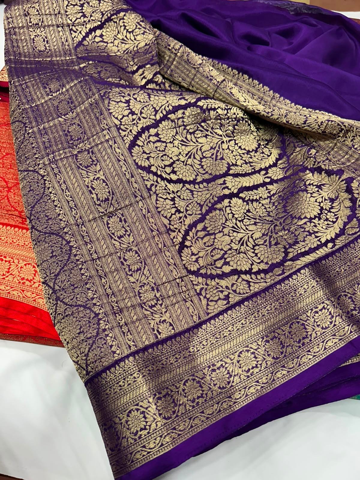 Purple premium wrinkle Chinnon brocade saree (SSW3400)