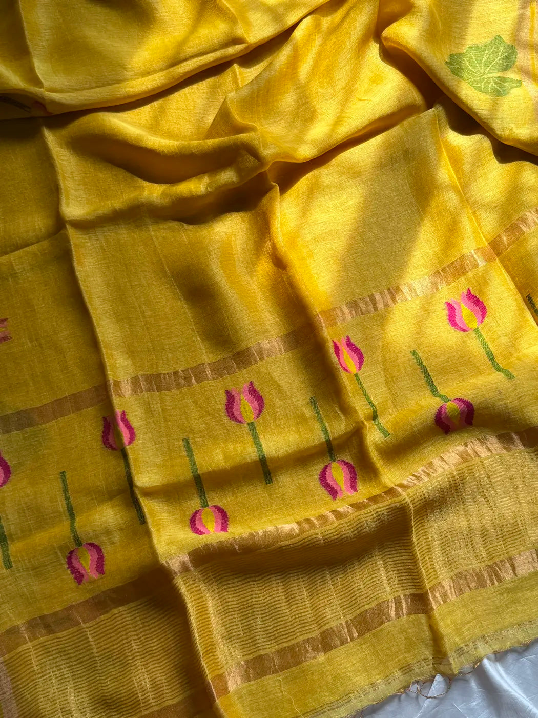 Yellow Pure linen by linen silk jamdani saree(SUMMER5)