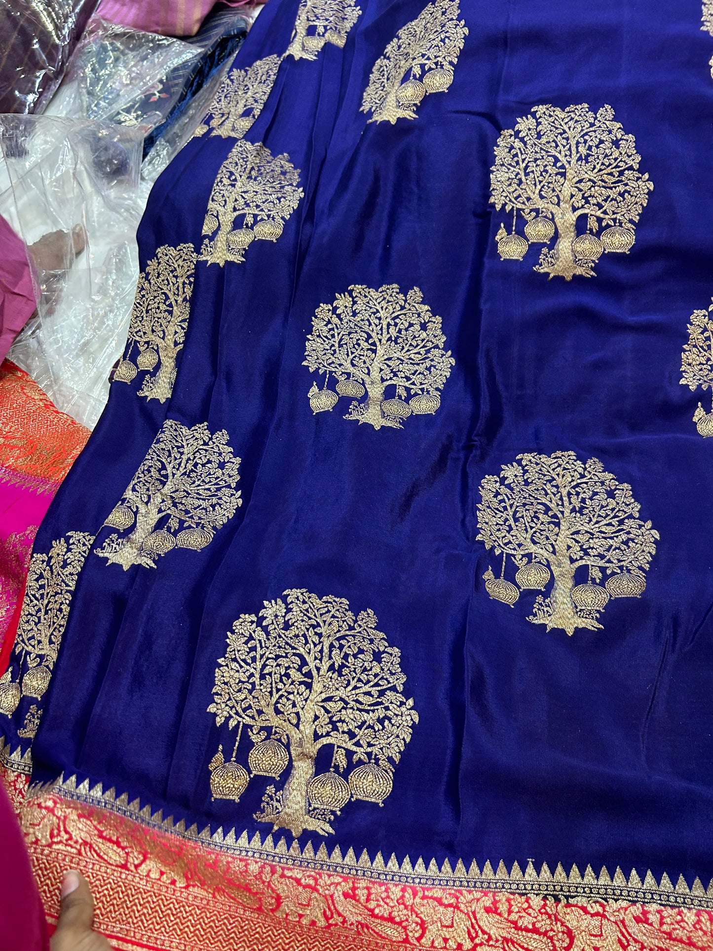 Royal Blue with Red pure crepe Banarasi saree(pure103)