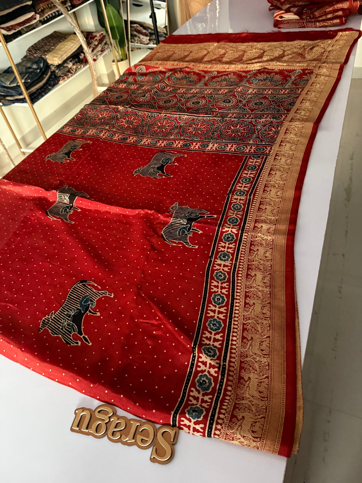 Ajrakh Dola Silk Saree