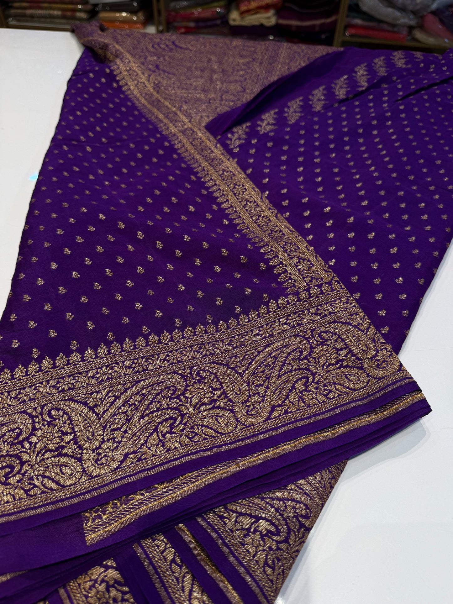 Purple pure crepe Banarasi saree(pure111)