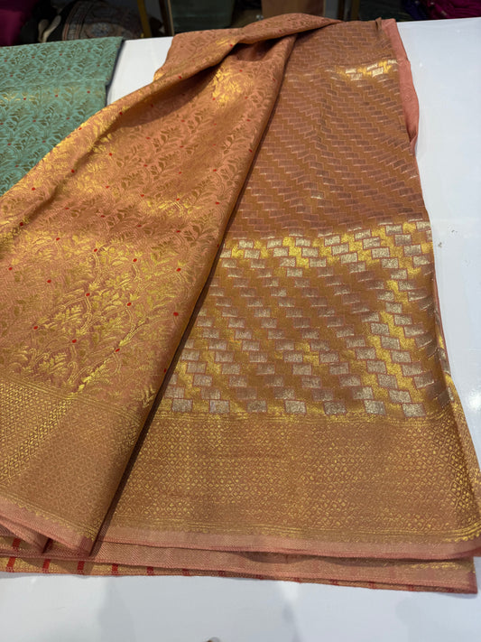 Premium brocade crepe Banarasi saree where rich weaving meets effortless drape-luxury that fits your budget.(Brocade4)
