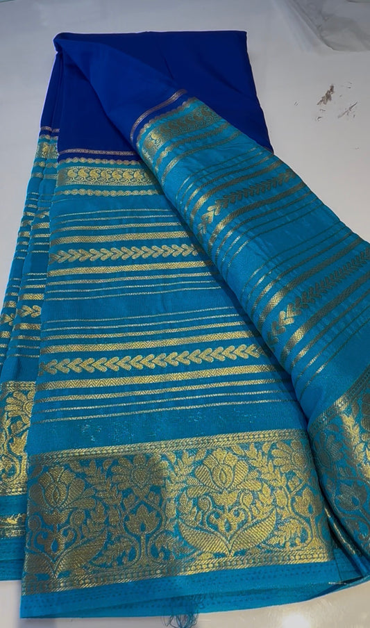 Blue semi crepe silk saree