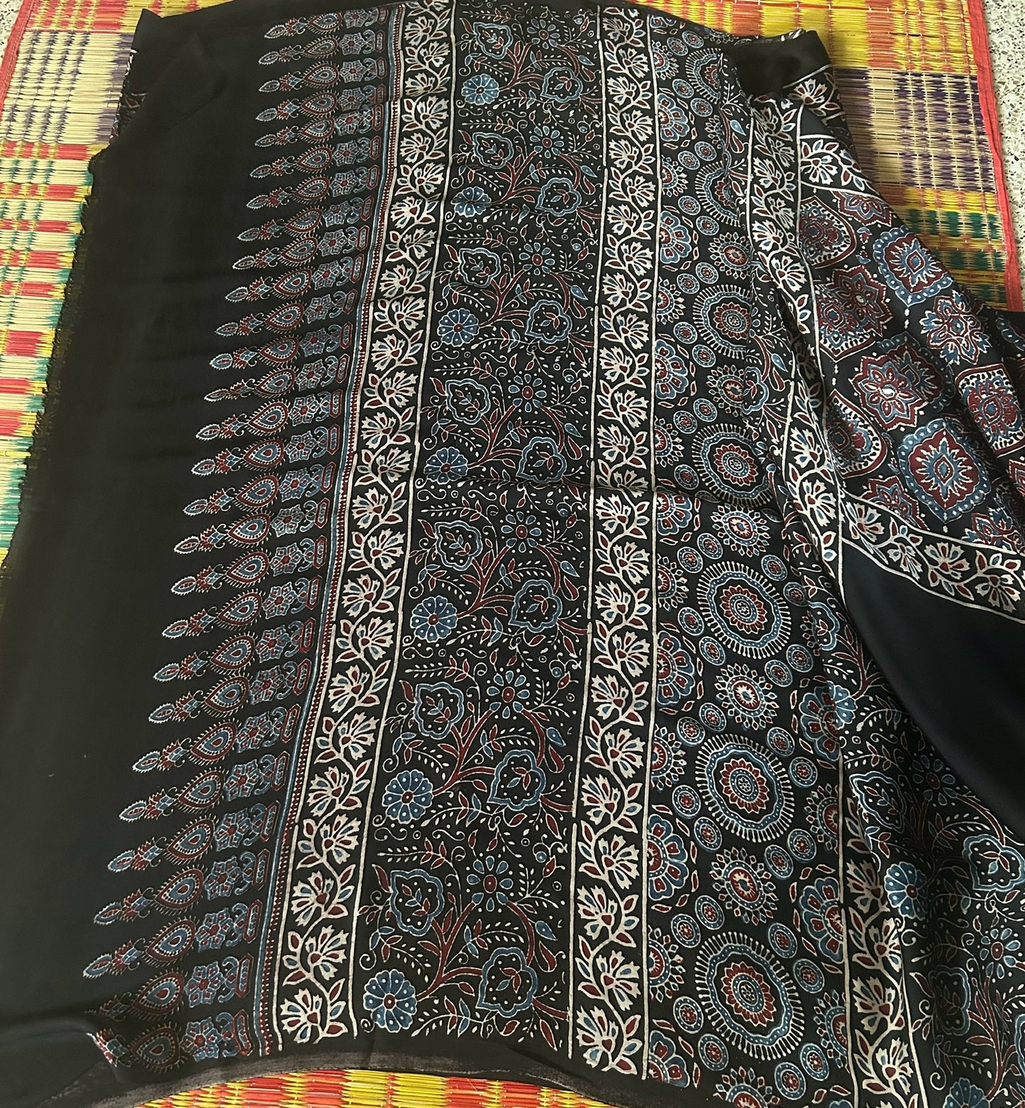 Pure modal silk with ajrakh hand block print.