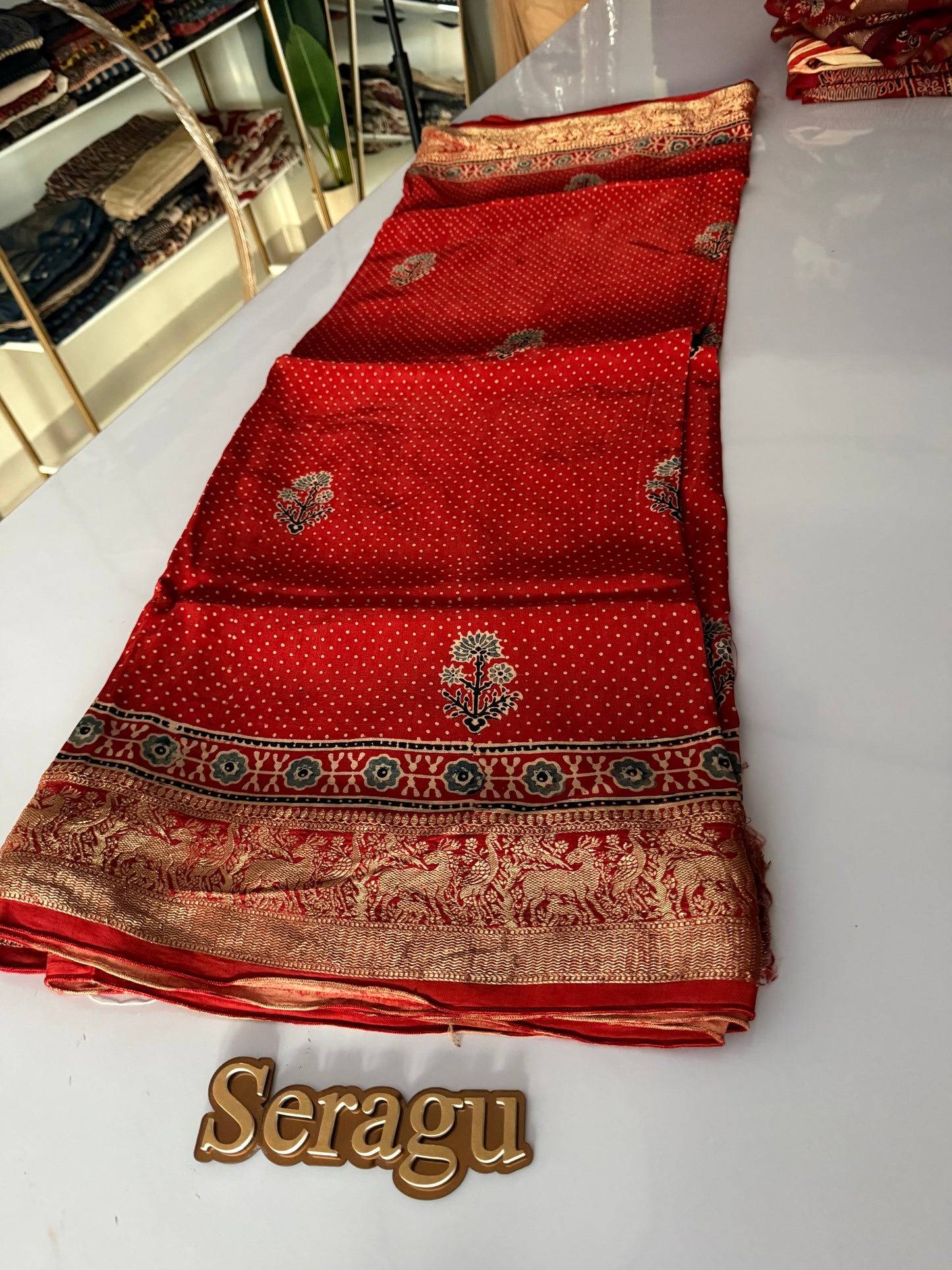 Ajrakh Dola Silk Saree